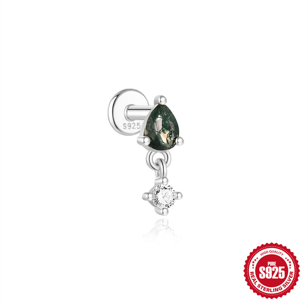 Moss Agate Earrings, Nap Rook Flat Back Helix Conch Tragus Nickel Free Earrings