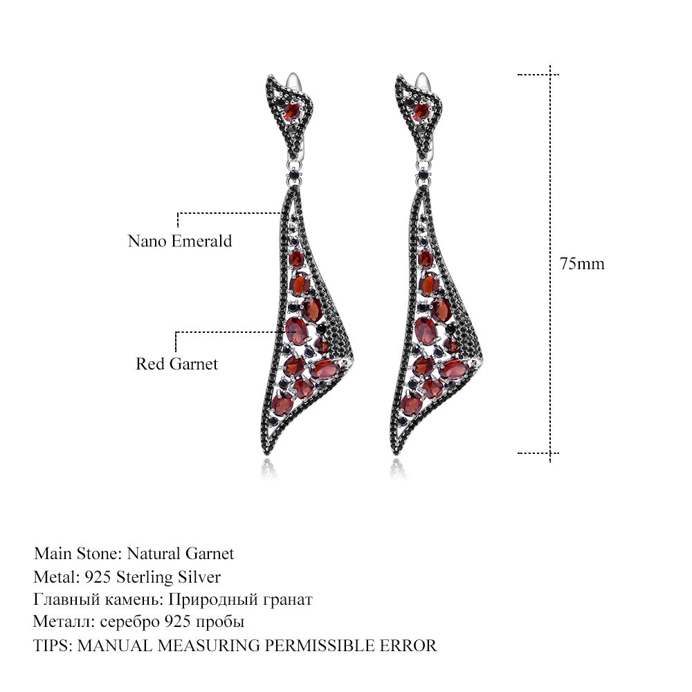Italian Craft Natural Peridot | Garnet Drop Ribbon Earrings 925 Silver Gift for her