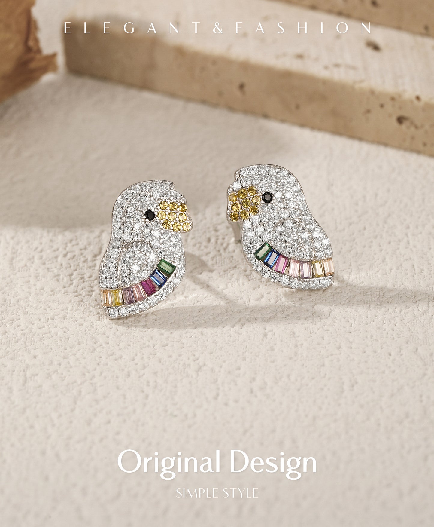 925 Sterling Silver Pamine Color Scheme Parrot Zodiac Stud Earrings