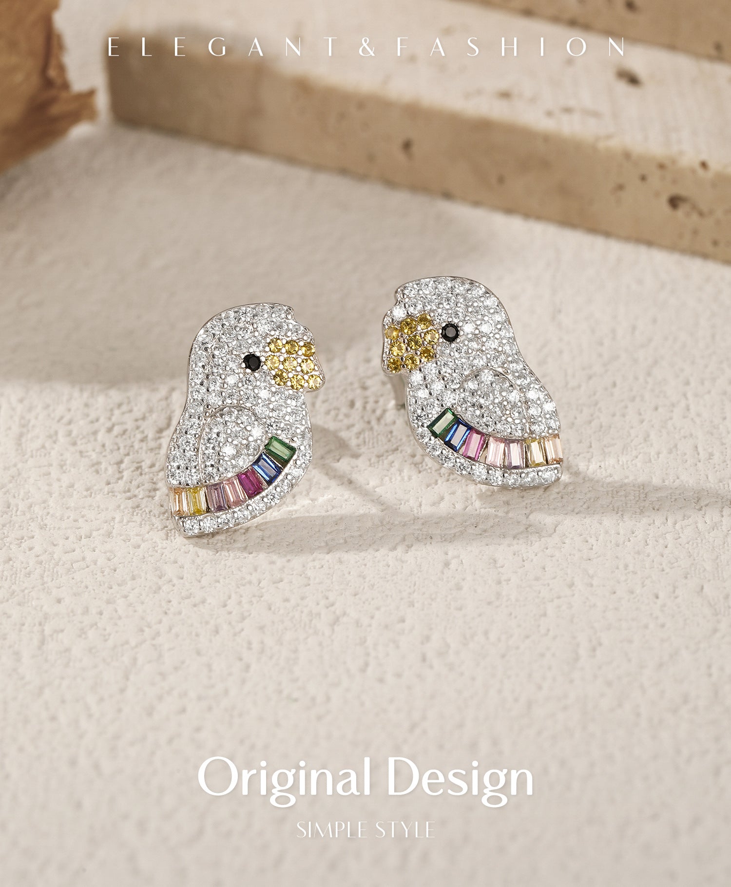 925 Sterling Silver Pamine Color Scheme Parrot Zodiac Stud Earrings
