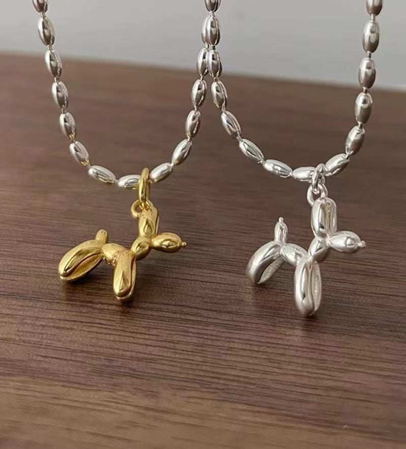 Balloon Dog Necklace, 925 Sterling Silver, Gold Pop Art Jewelry, Minimal Balloon Animal Necklace