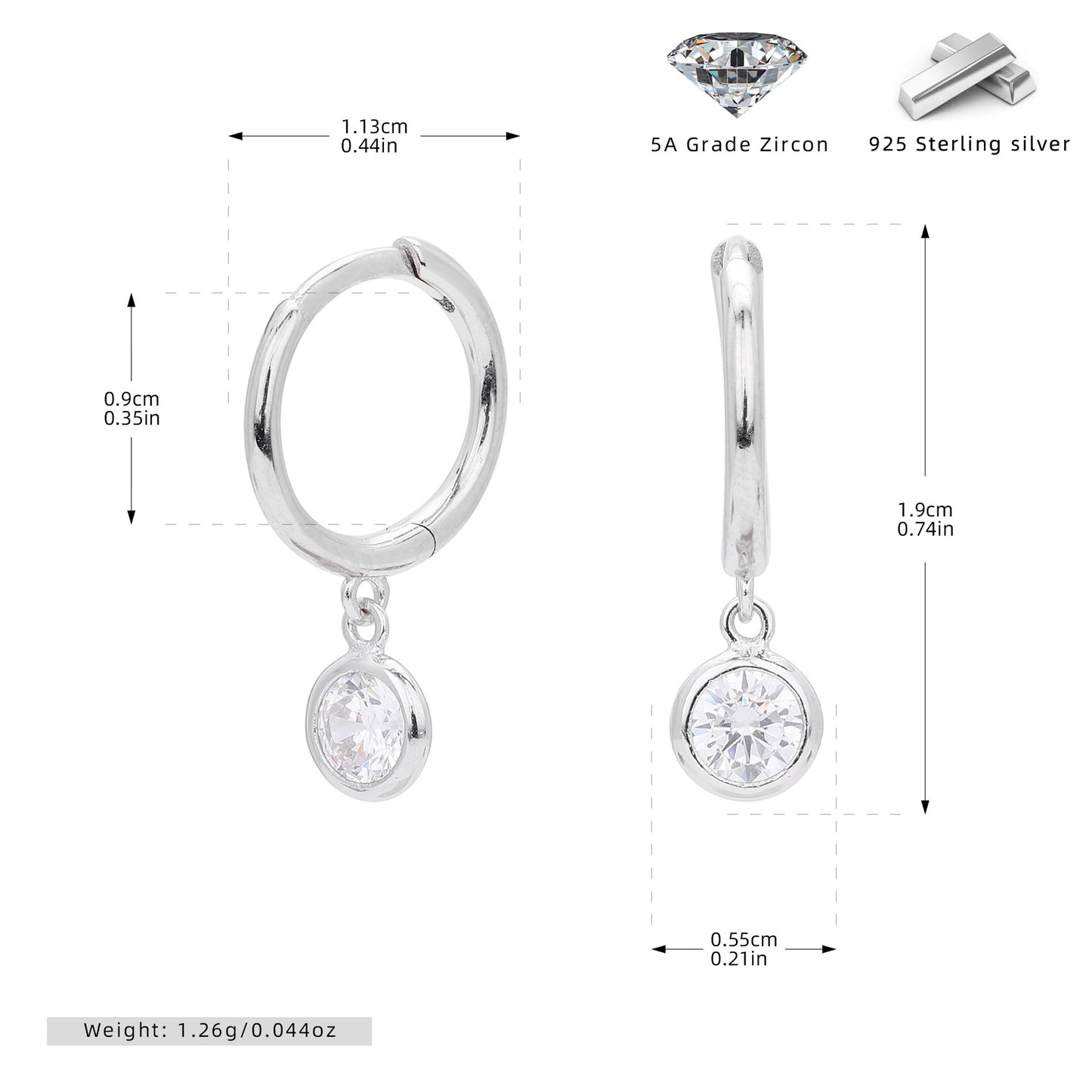 Birthstone Earrings in Sterling Silver Personalized Birthstone Jewelry Birthday Gift, Gift for Her