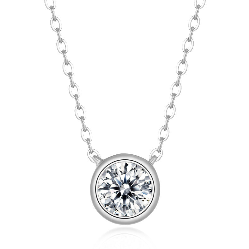 1 Carat Moissanite Solitaire Bezel Pendant Necklace in Sterling Silver, 1 Ct Moissanite Diamond Bubble Necklace, 6.5mm Moissanite
