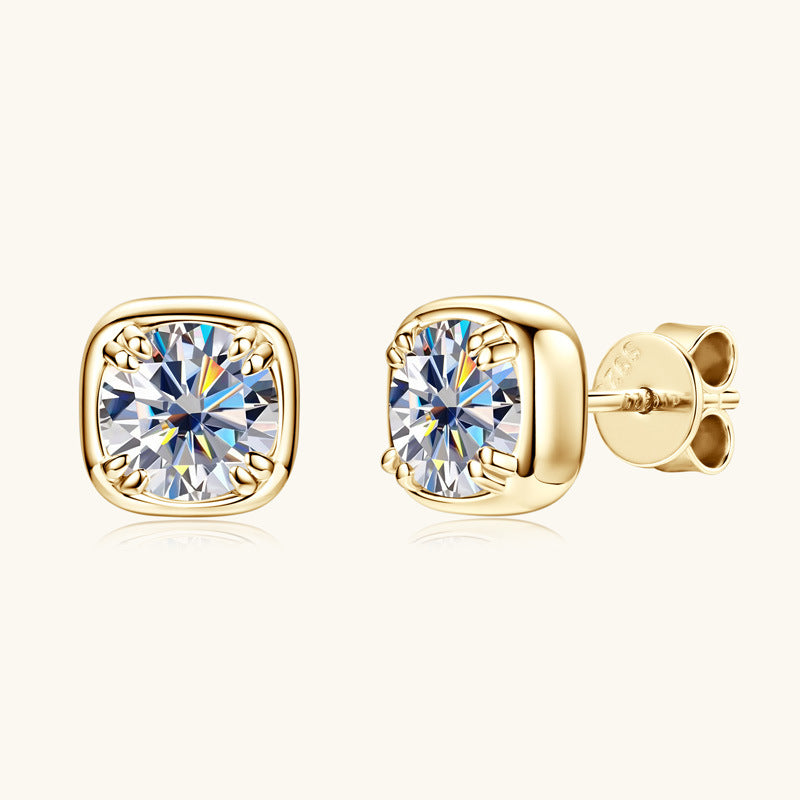 925 Sterling Silver Moissanite 2 Carat Square Stud Earrings Female