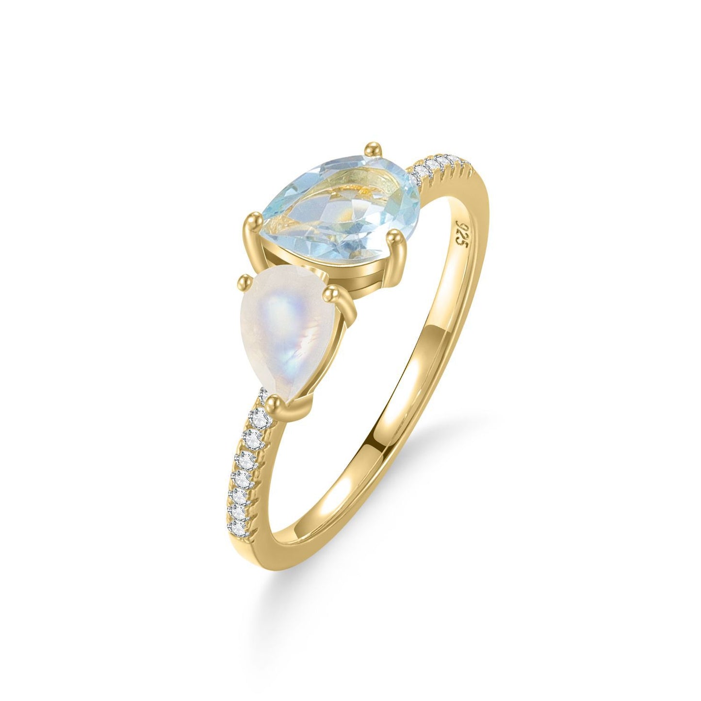 Pear Natural Moonstone Peridot Toi Et Moi Ring 925 Sterling Silver Gift for Her