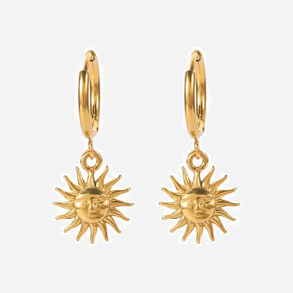 Sun Earrings | Stainless Steel, Hoop Earrings, Huggie Hoop, Sun Pendant, Gift for Her, Earrings For Women, Celestial Jewelry, Sun Jewelry