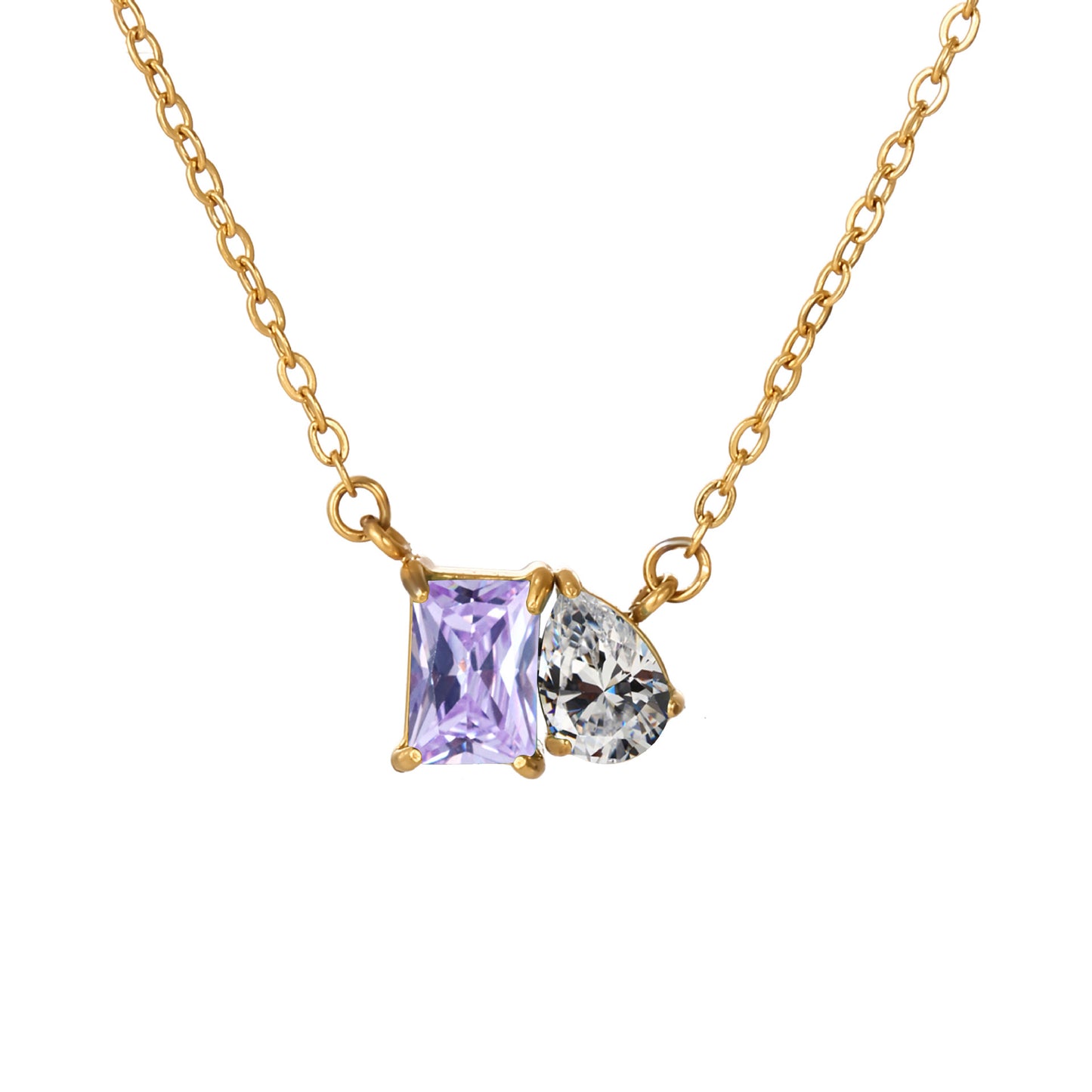 Custom Two Birthstone Necklace, Toi et Moi CZ Necklace Emerald & Pear Cut Birthstone Necklace Personalized Jewelry Mothers gift