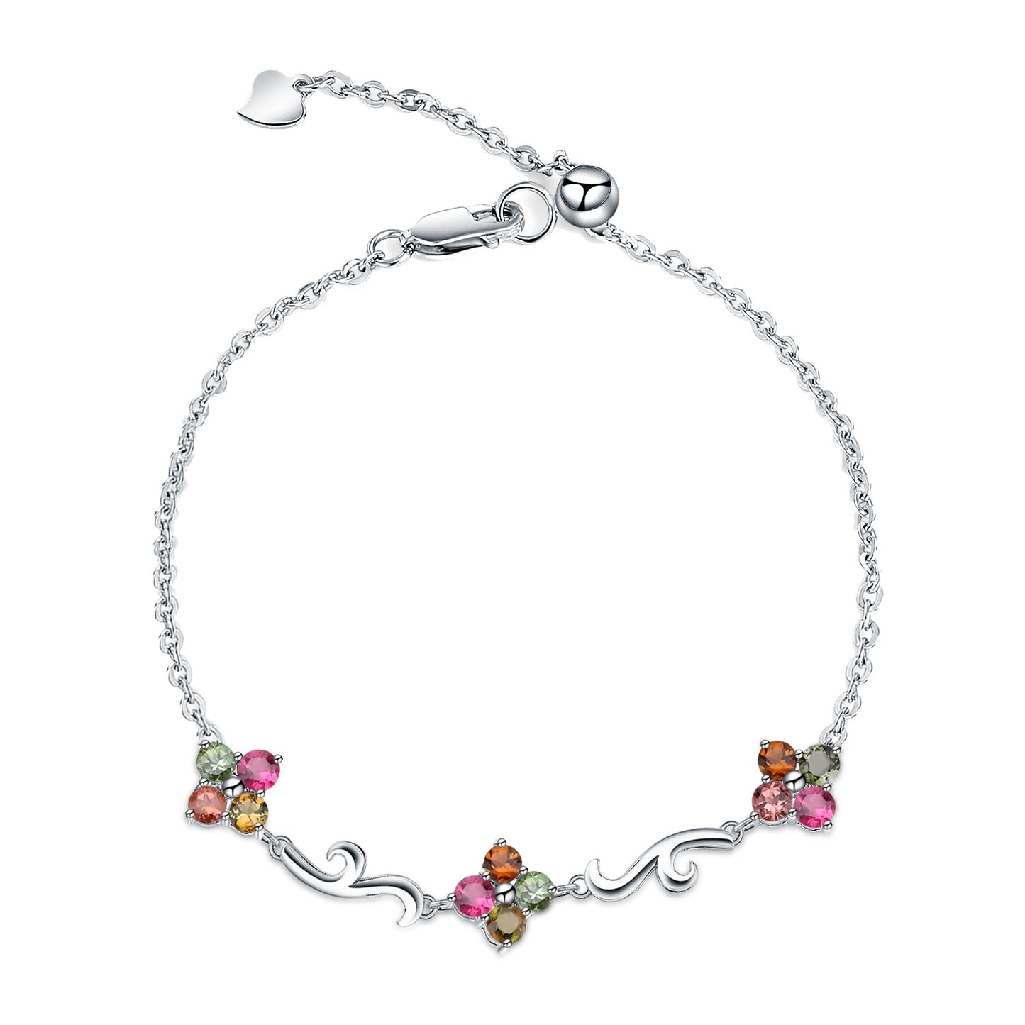 Natural Tourmaline Clover Bracelet 925 Silver Inlaid Natural Color Treasure Bracelet Gift for Her by SilverTreasure Store