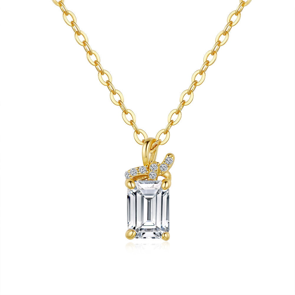 Moissanite Emerald Cut Necklace Minimalist Zircon Bridesmaid Wedding Jewelry