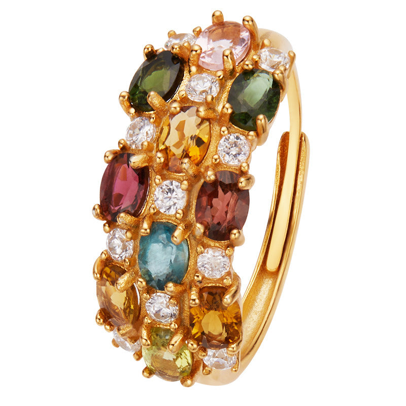 Natural Multi Tourmaline Cocktail Ring 925 Sterling Silver October Birthstone Engagement Ring