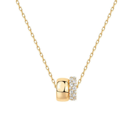 14K Gold Plated Pendant Necklace for Women | Two Distinct Rondelle Pendants with Cubic Zirconia | Sliding Chain Pendant | Trendy Fashion Jewelry