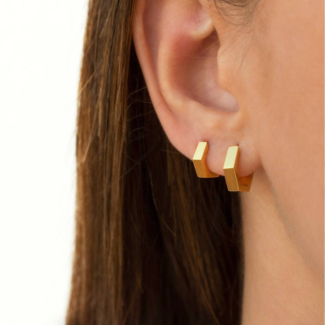 Chunky Geometric Hexagon Shaped Huggie Hoop Earrings - Two sizes available: 10 & 12 mm
