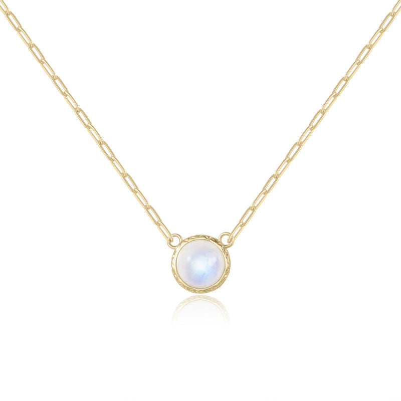 Natural Moonstone Pendant Necklace Minimalist Round Translucent Crystal Necklace Best Friend Gift