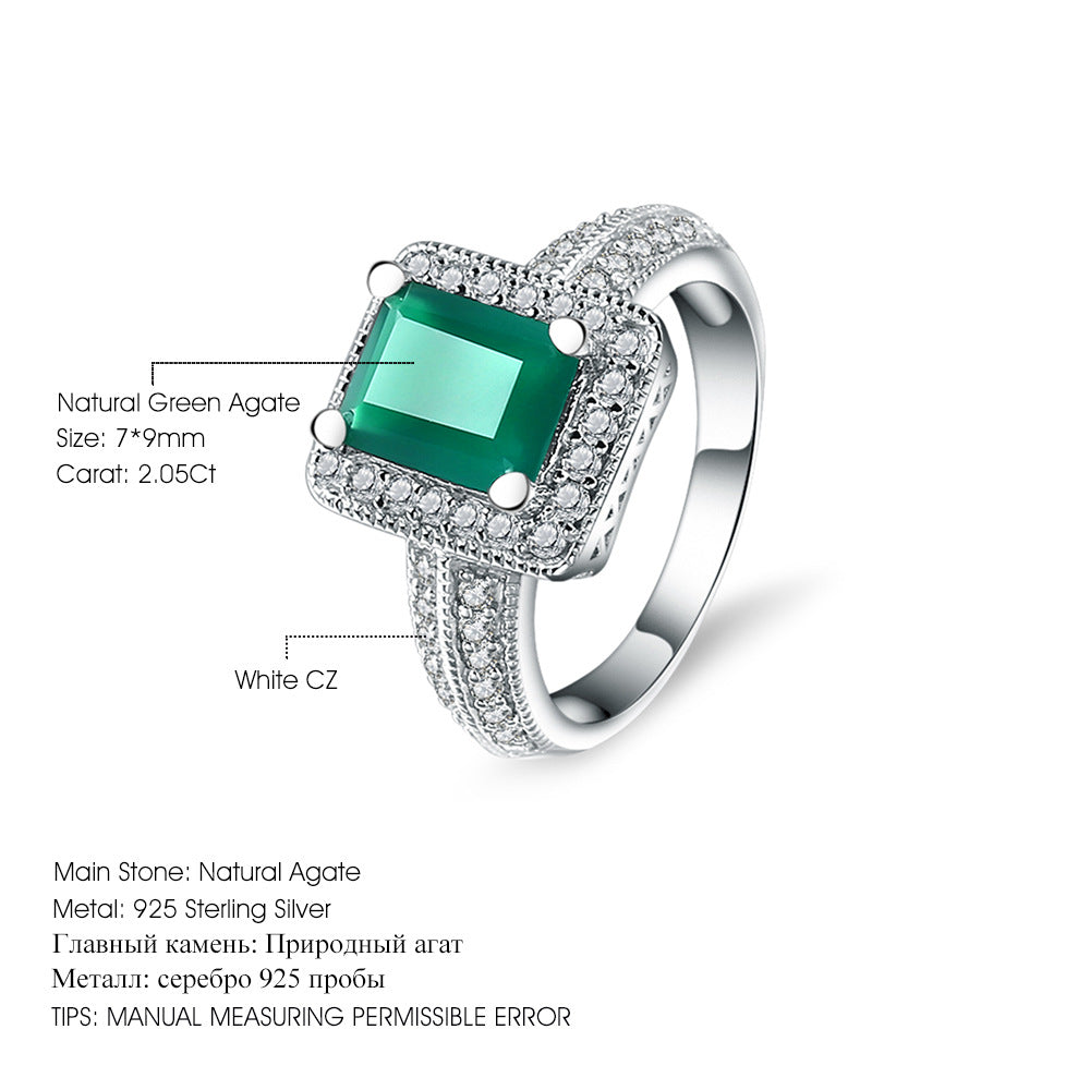 Emerald Cut Topaz Amethyst Garnet Chalcedony Ring with Halo, 925 Silver Jewelry Gift