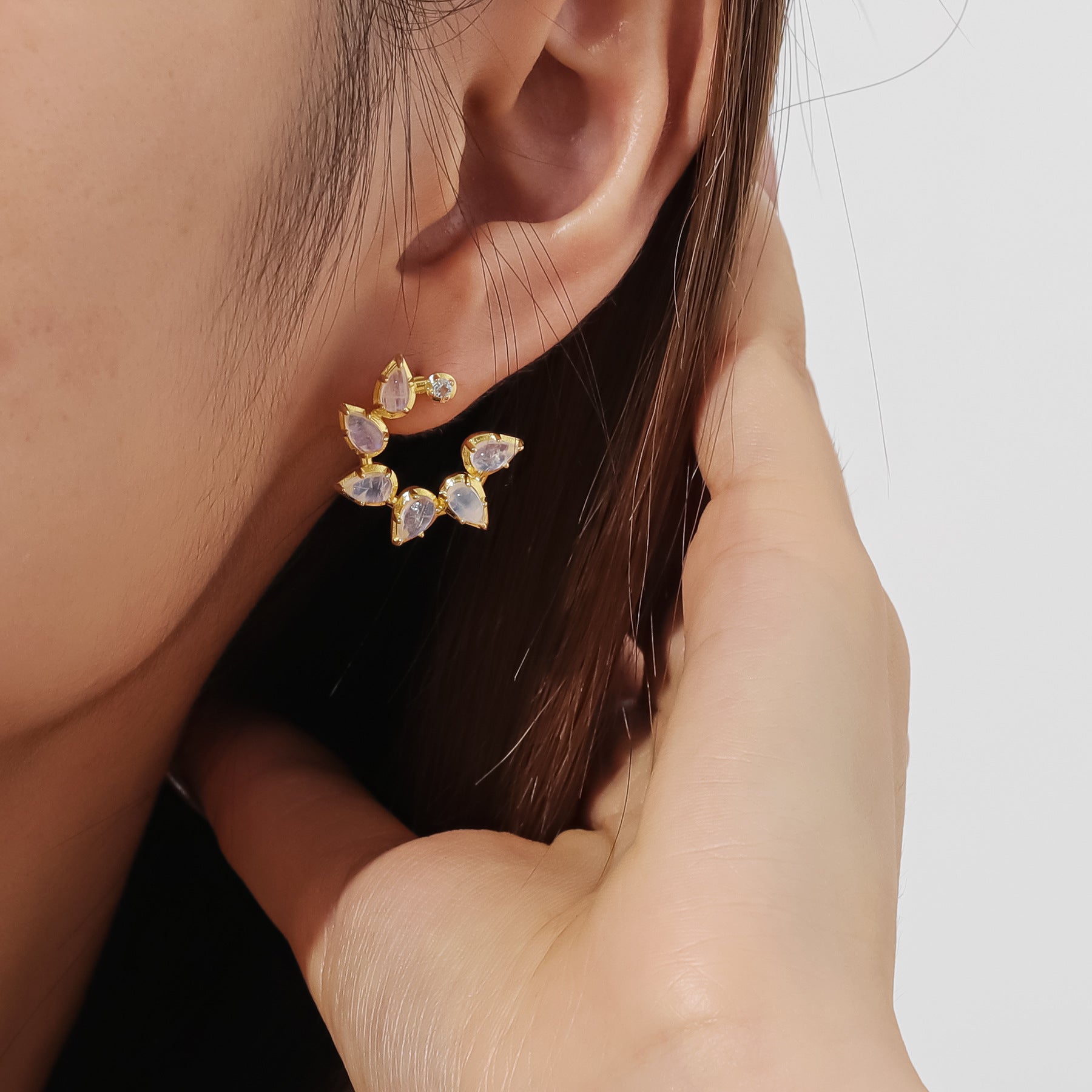 Pear Natural Moonstone Studs Earrings 925 Sterling Silver Christmas Gift