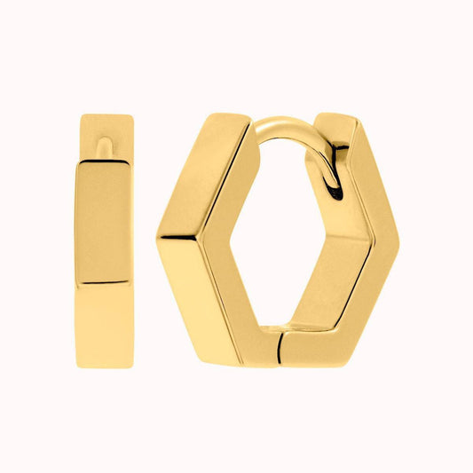 Chunky Geometric Hexagon Shaped Huggie Hoop Earrings - Two sizes available: 10 & 12 mm