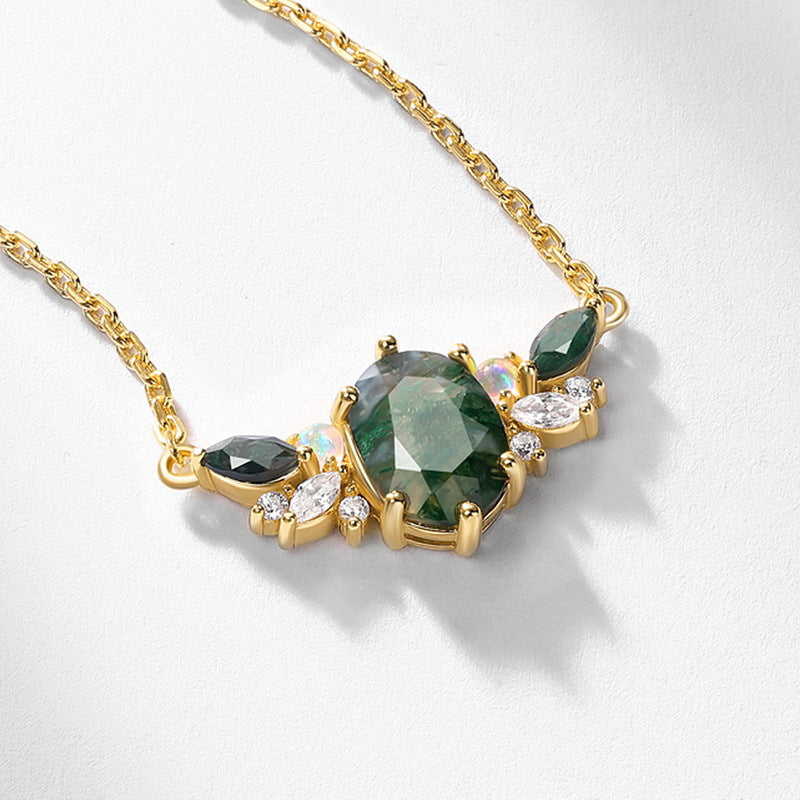 Opal Gold Moss Agate Necklace - Natural Gemstone Jewelry, Perfect Gift for Her