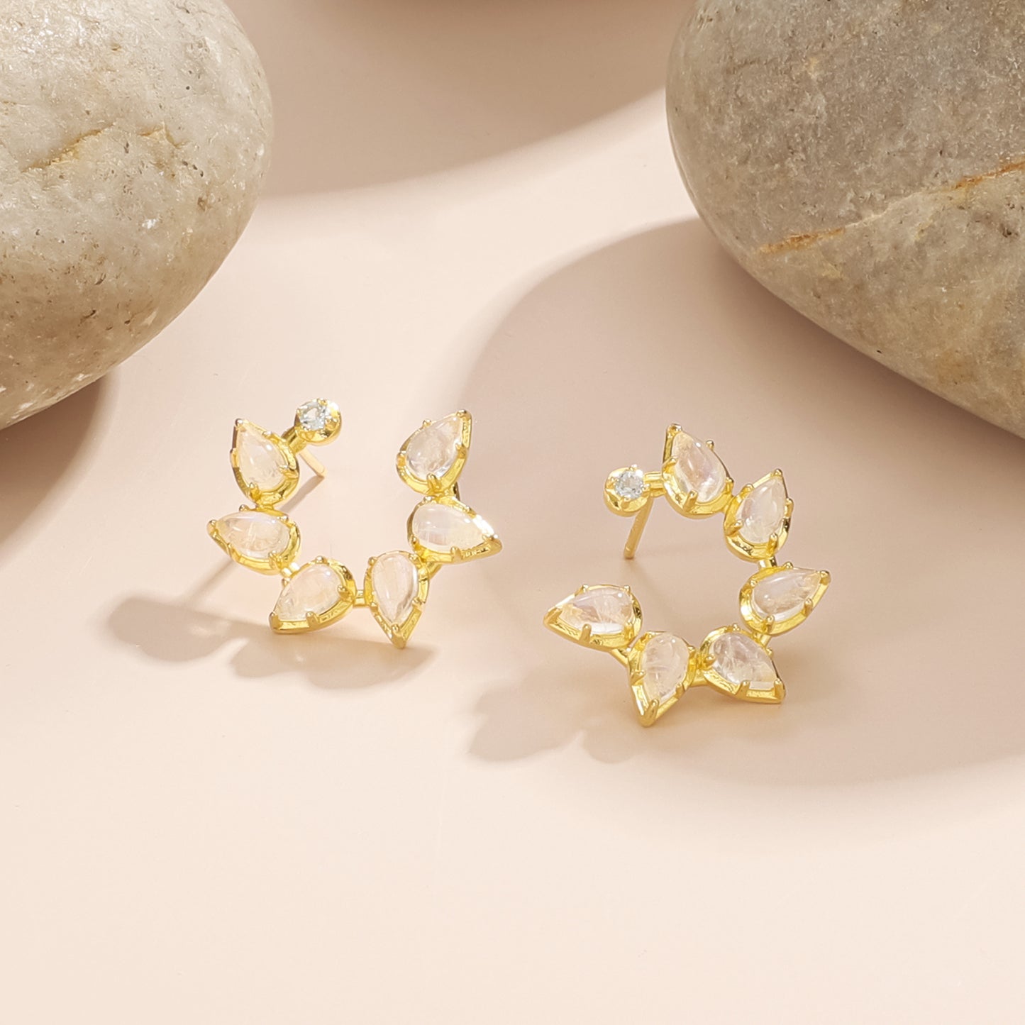 Pear Natural Moonstone Studs Earrings 925 Sterling Silver Christmas Gift