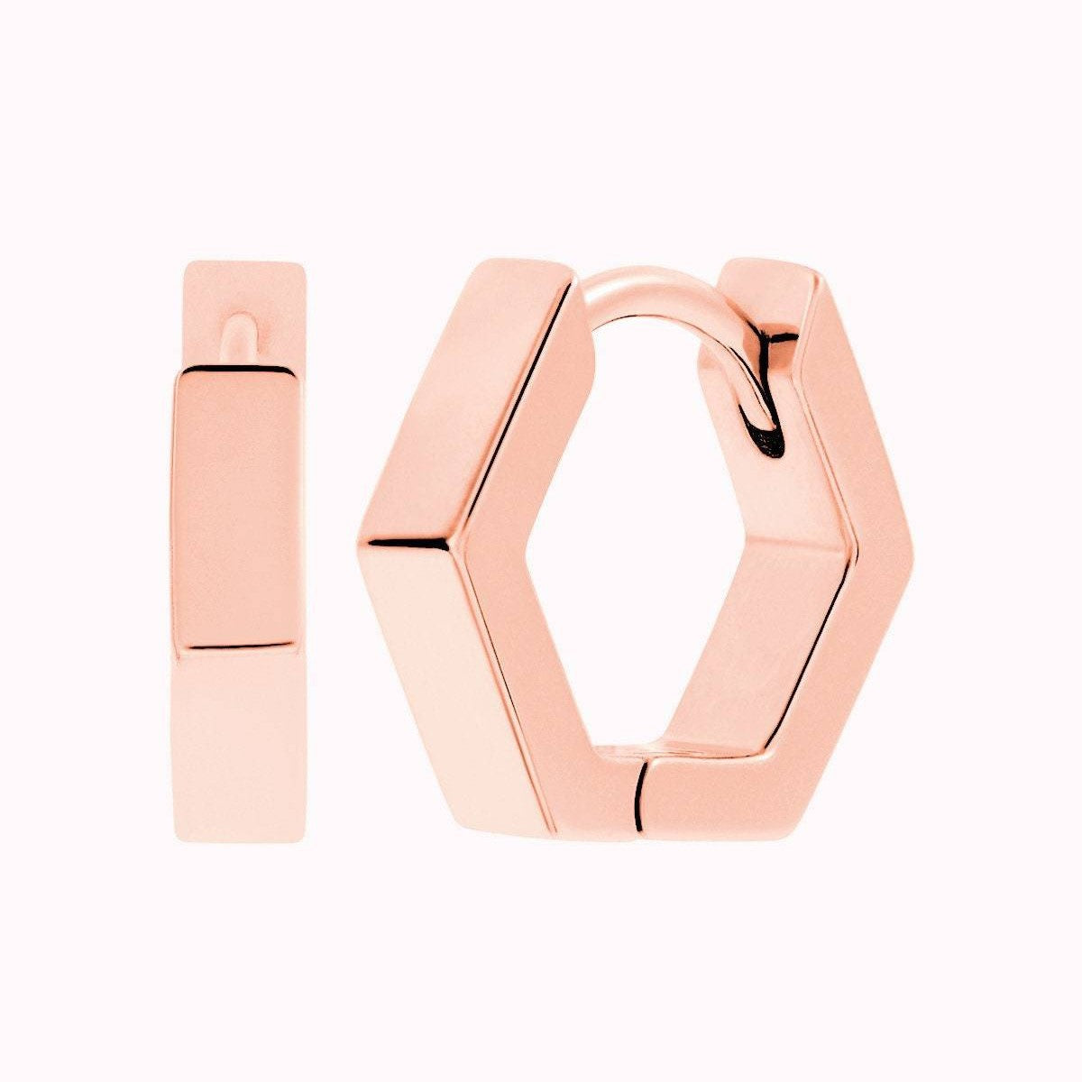 Chunky Geometric Hexagon Shaped Huggie Hoop Earrings - Two sizes available: 10 & 12 mm