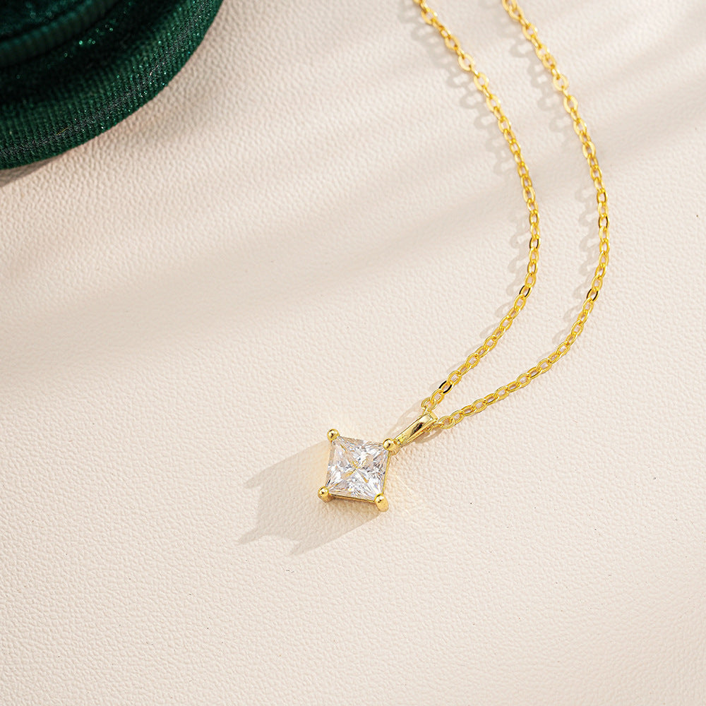 Princess Cut Mossanite Necklace, Solid Gold Diamond Solitaire Pendant, Shining Gemstone Necklace, Dainty Moissanite Pendent
