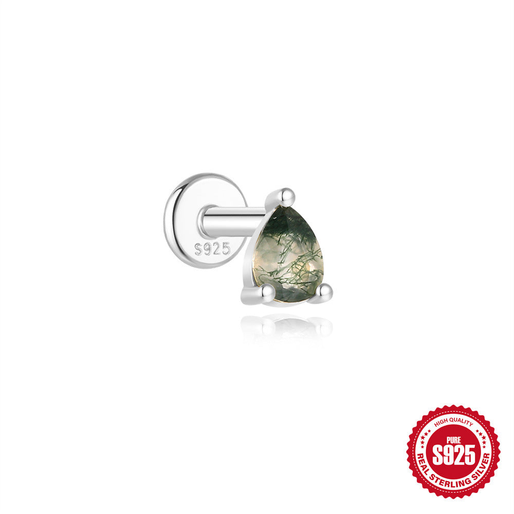 Moss Agate Earrings, Nap Rook Flat Back Helix Conch Tragus Nickel Free Earrings