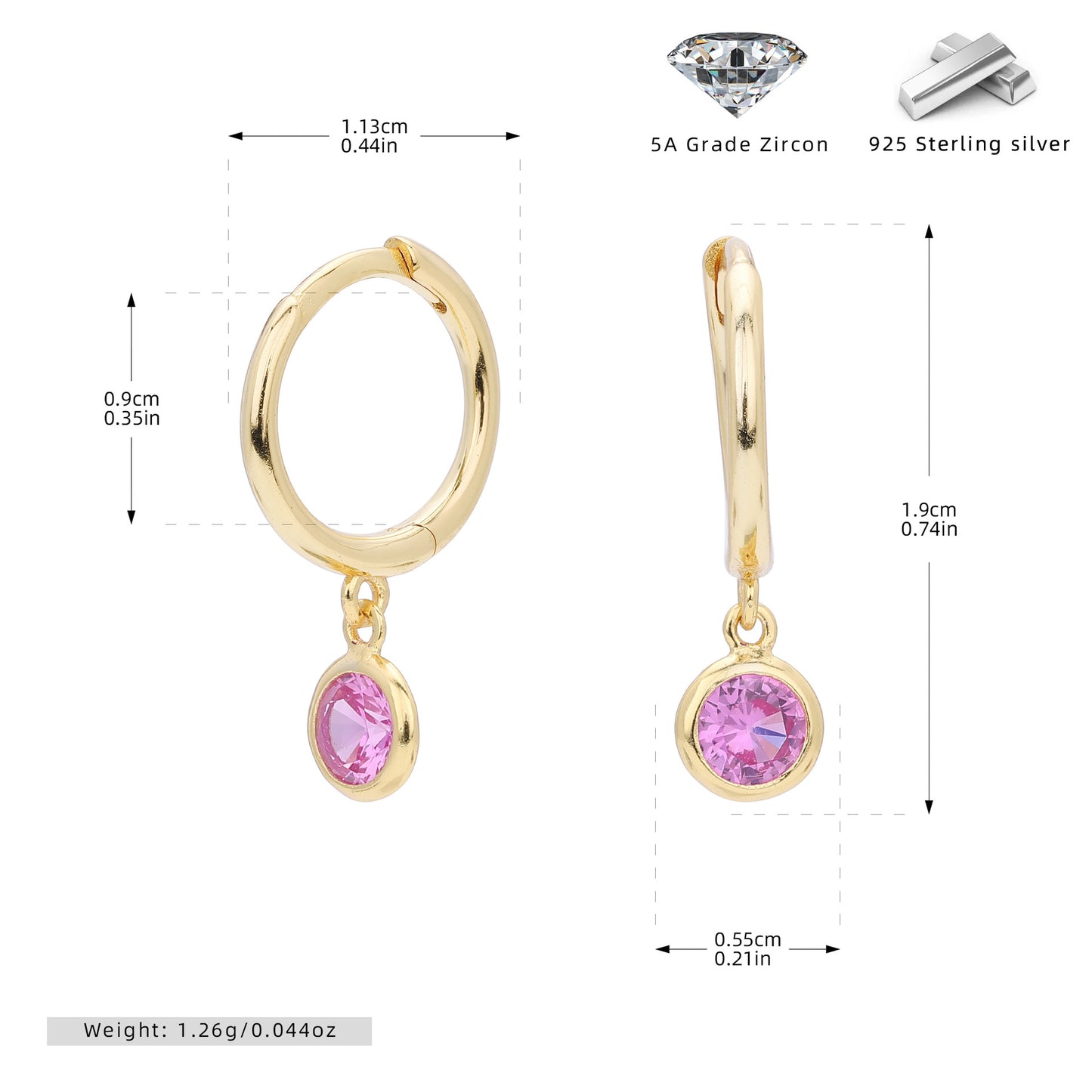 Birthstone Earrings in Sterling Silver Personalized Birthstone Jewelry Birthday Gift, Gift for Her