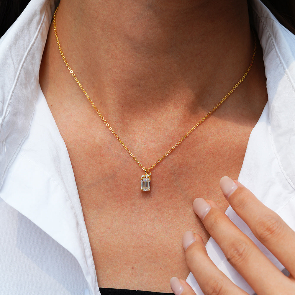 Moissanite Emerald Cut Necklace Minimalist Zircon Bridesmaid Wedding Jewelry