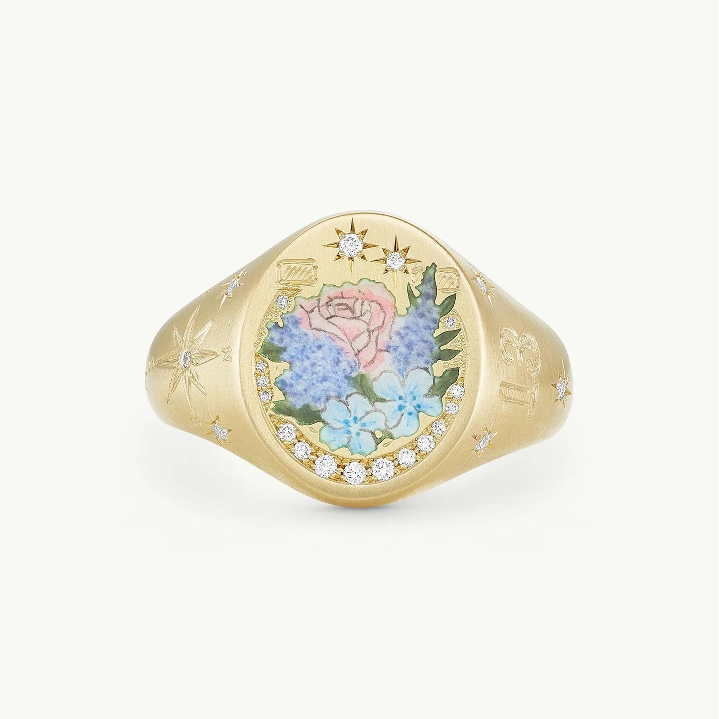 Whimsical Floral Rabbit & Butterfly Statement Ring | Colorful Painted Stainless Steel