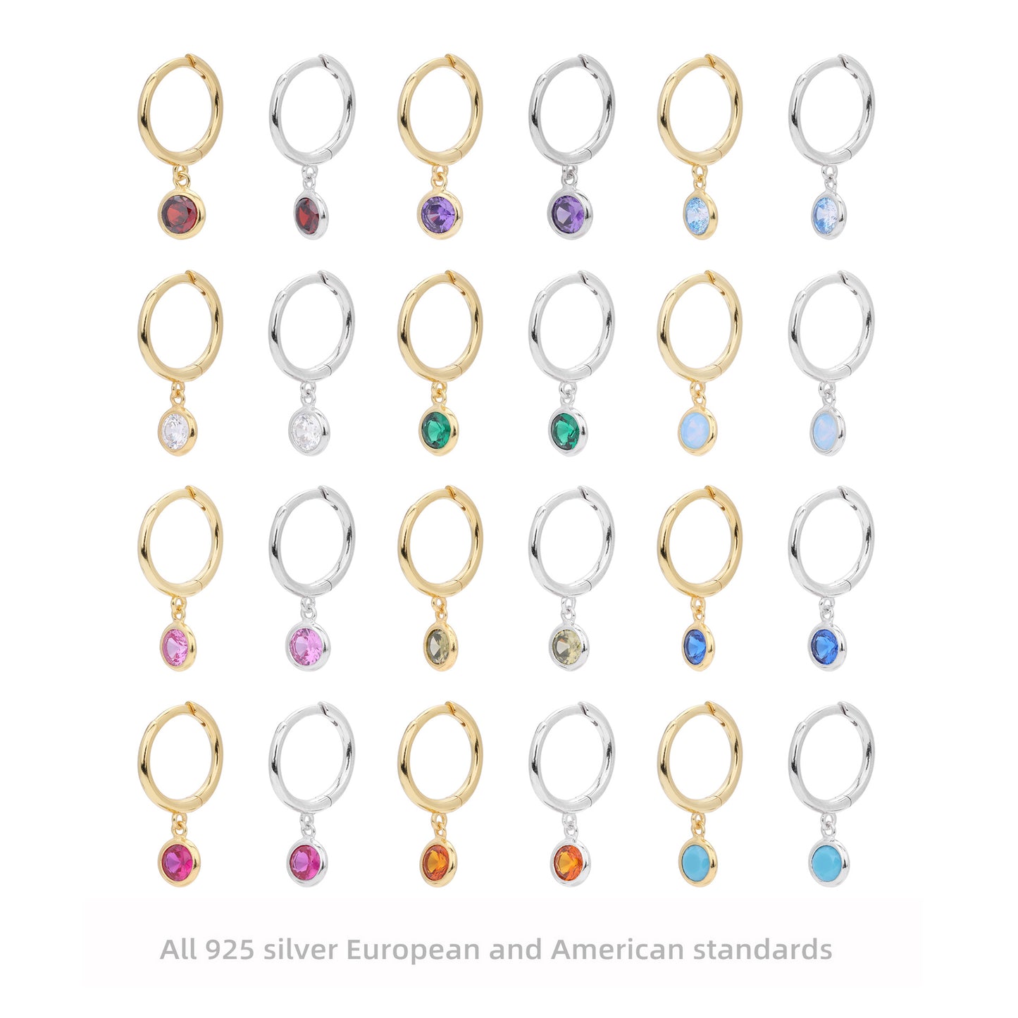 Birthstone Earrings in Sterling Silver Personalized Birthstone Jewelry Birthday Gift, Gift for Her