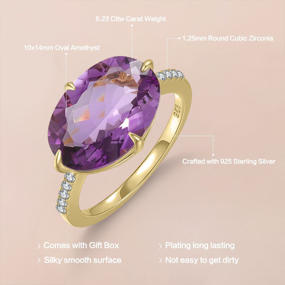 Oval Natural Topaz Amethyst Solitaire Ring 925 Sterling Silver Engagement Wedding Anniversary Gift