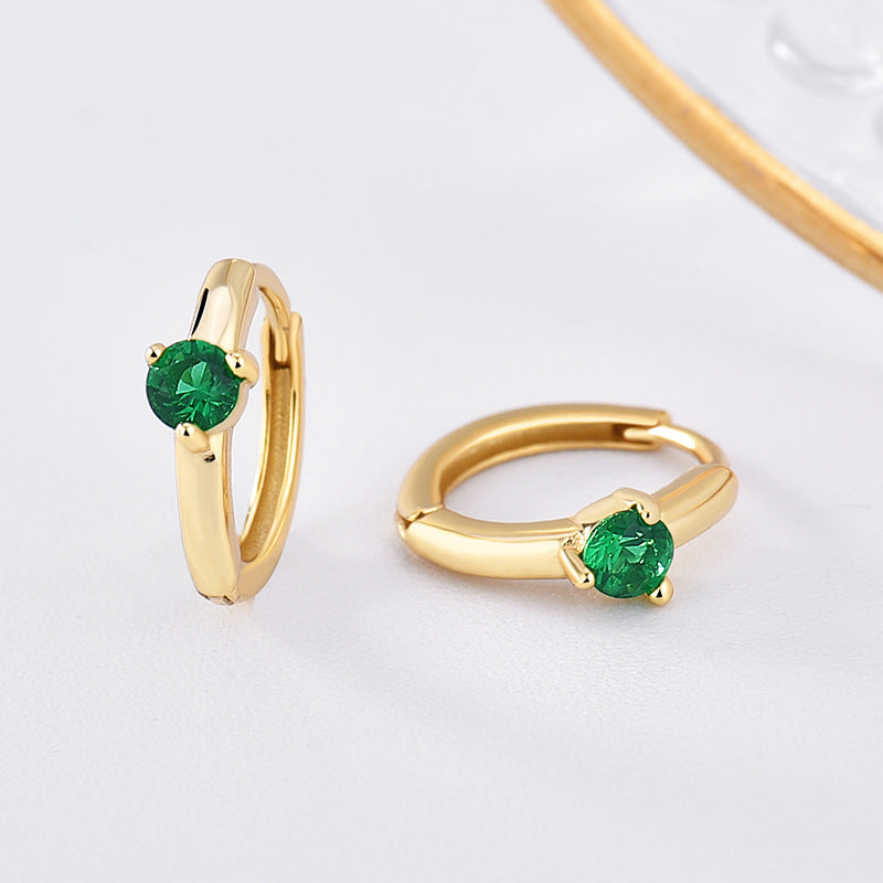 Custom Birthstone Hoop Earrings • Dainty Gold Birthstone Cubic Zirconia Huggie Earrings • Sterling Silver Friendship Jewelry • Best Friend Gift