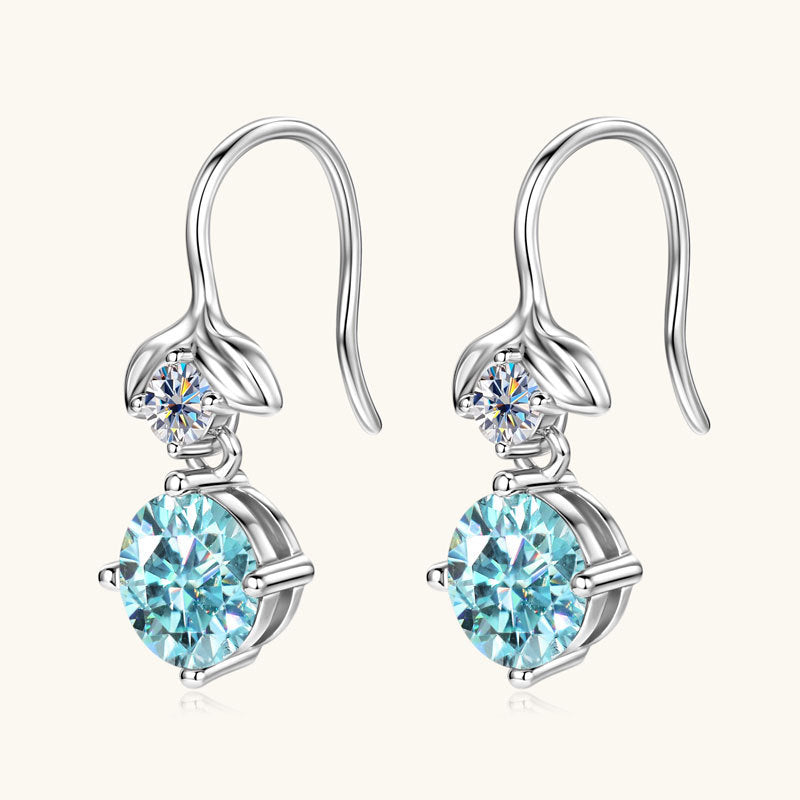 Blue Moissanite Dangle Drop Earrings 925 Silver Anniversary Gift for Her
