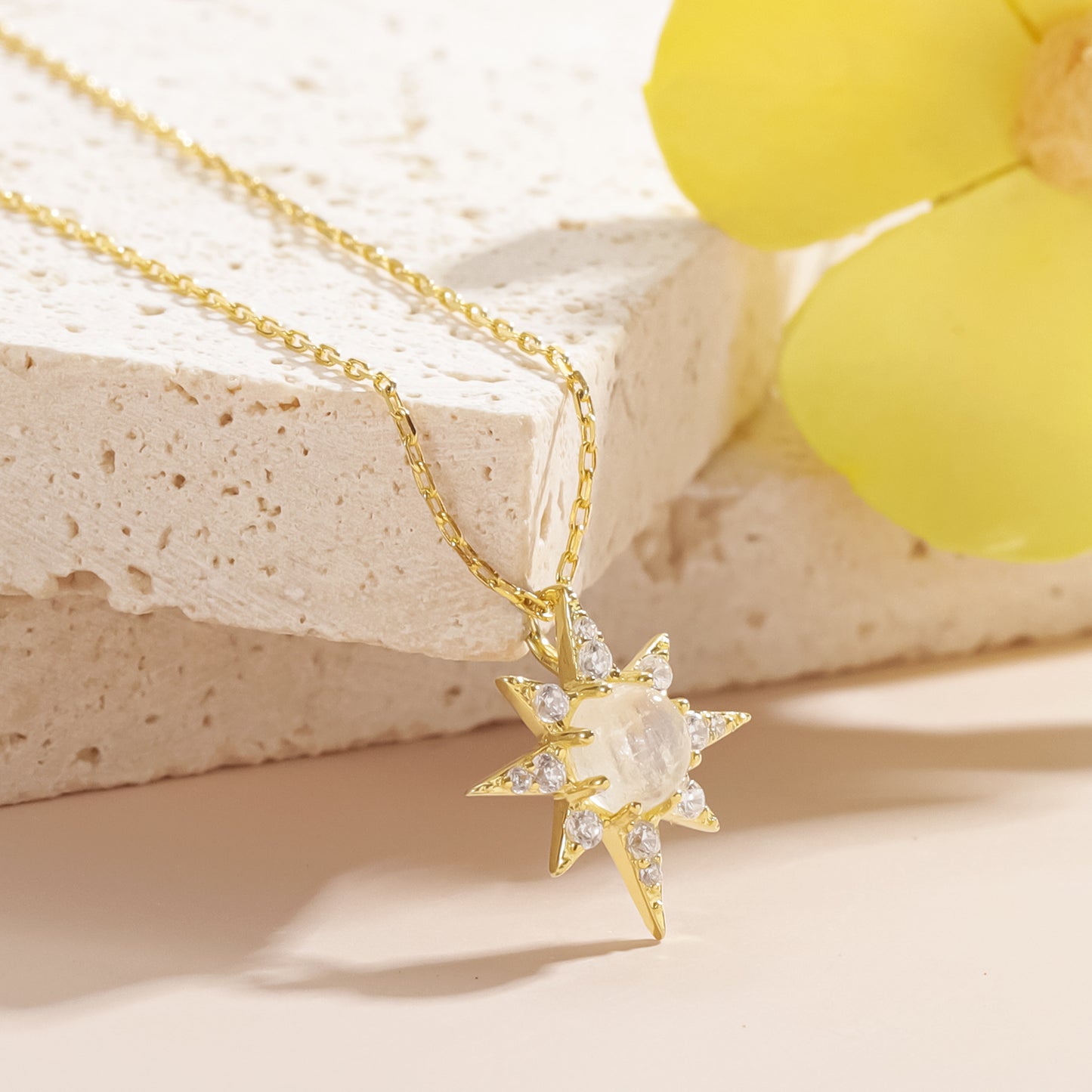 Sun Natural Cream Blue Moonstone Pendant Necklace 925 Sterling Silver Birthday Gift