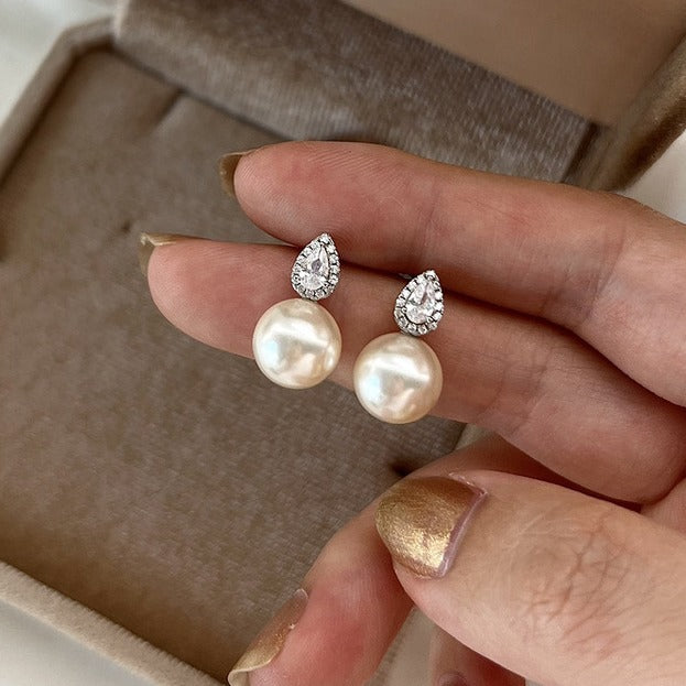 Sterling Silver Pearl Stud Earrings Drop Wedding Bridal Engagement Gift for Mom