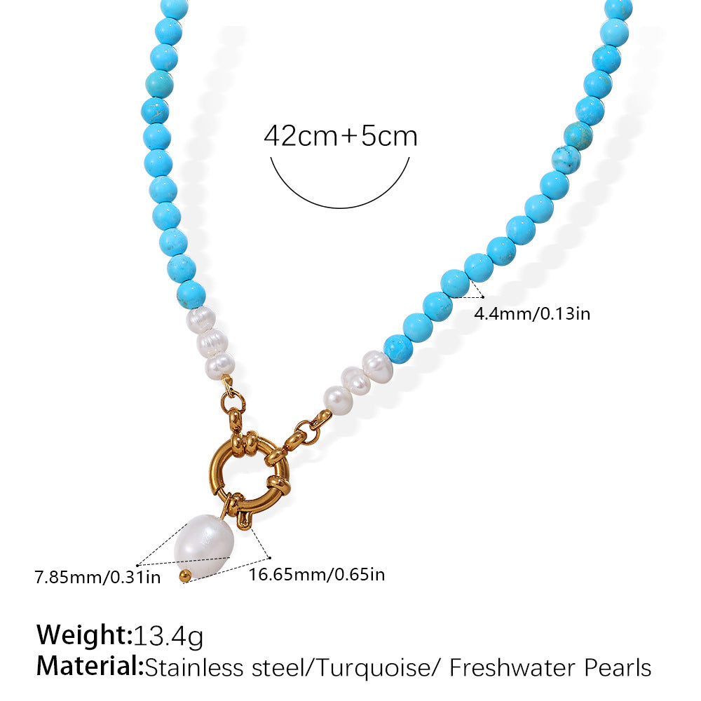 Natural Stone Necklace Blue Green Stainless Steel / Women's Necklace Pearls Mother-of-pearl Pendant