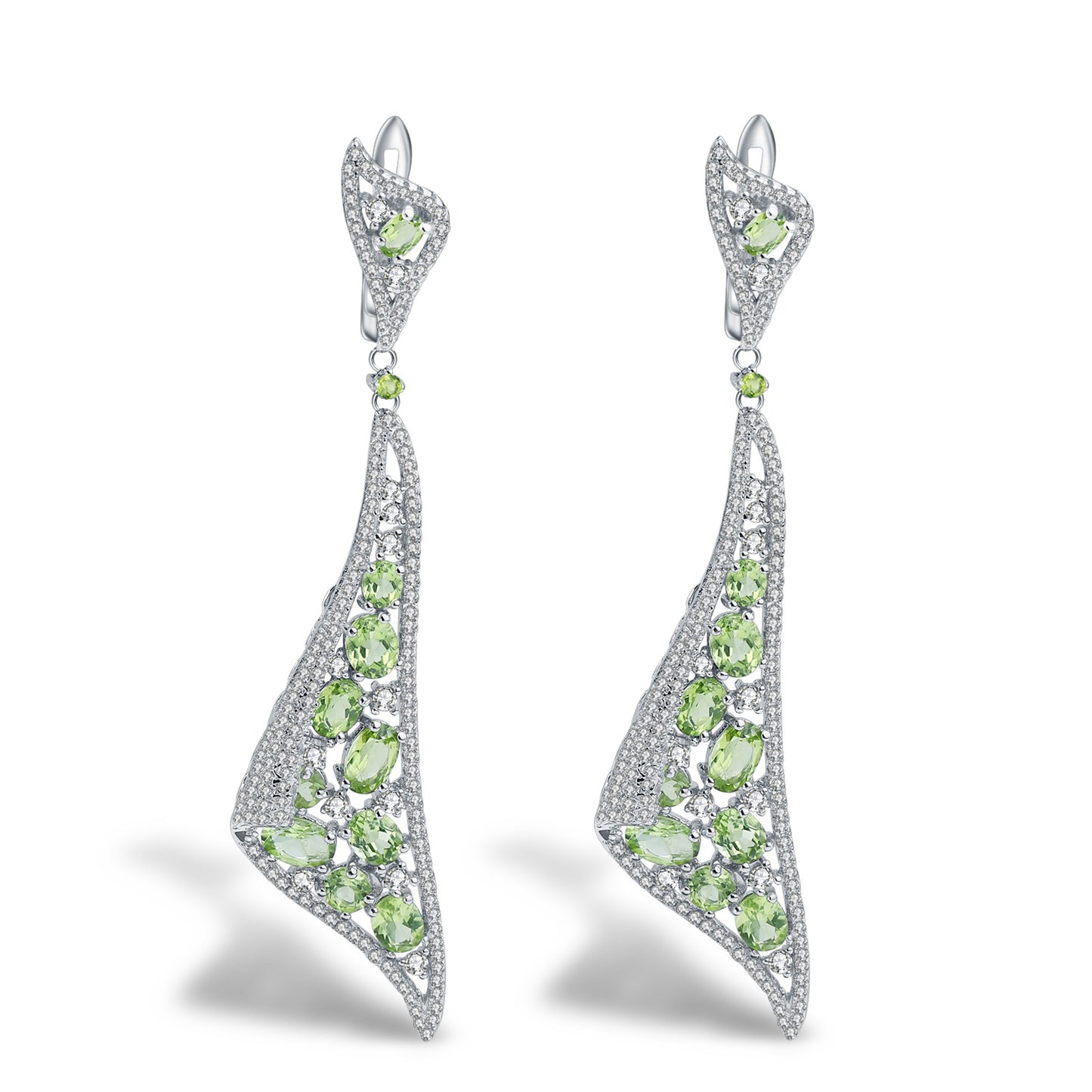 Italian Craft Natural Peridot | Garnet Drop Ribbon Earrings 925 Silver Gift for her