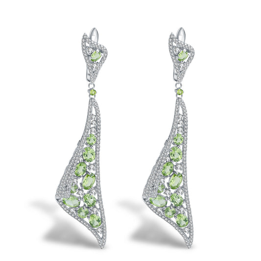 Italian Craft Natural Peridot | Garnet Drop Ribbon Earrings 925 Silver Gift for her