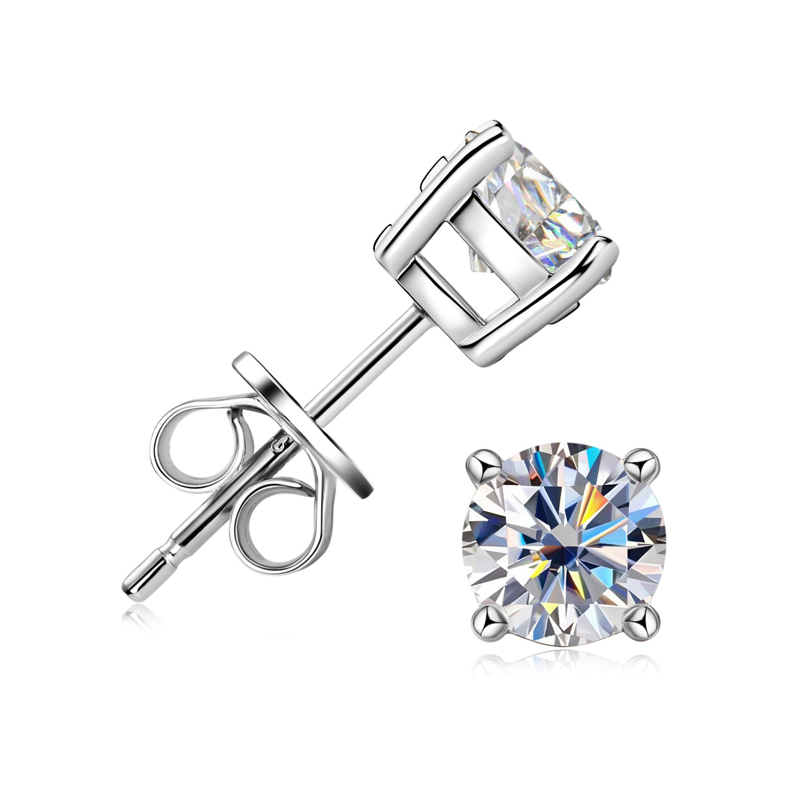 Moissanite Stud Earrings In 925 Silver or Yellow Gold with Screwback Anniversary Gift