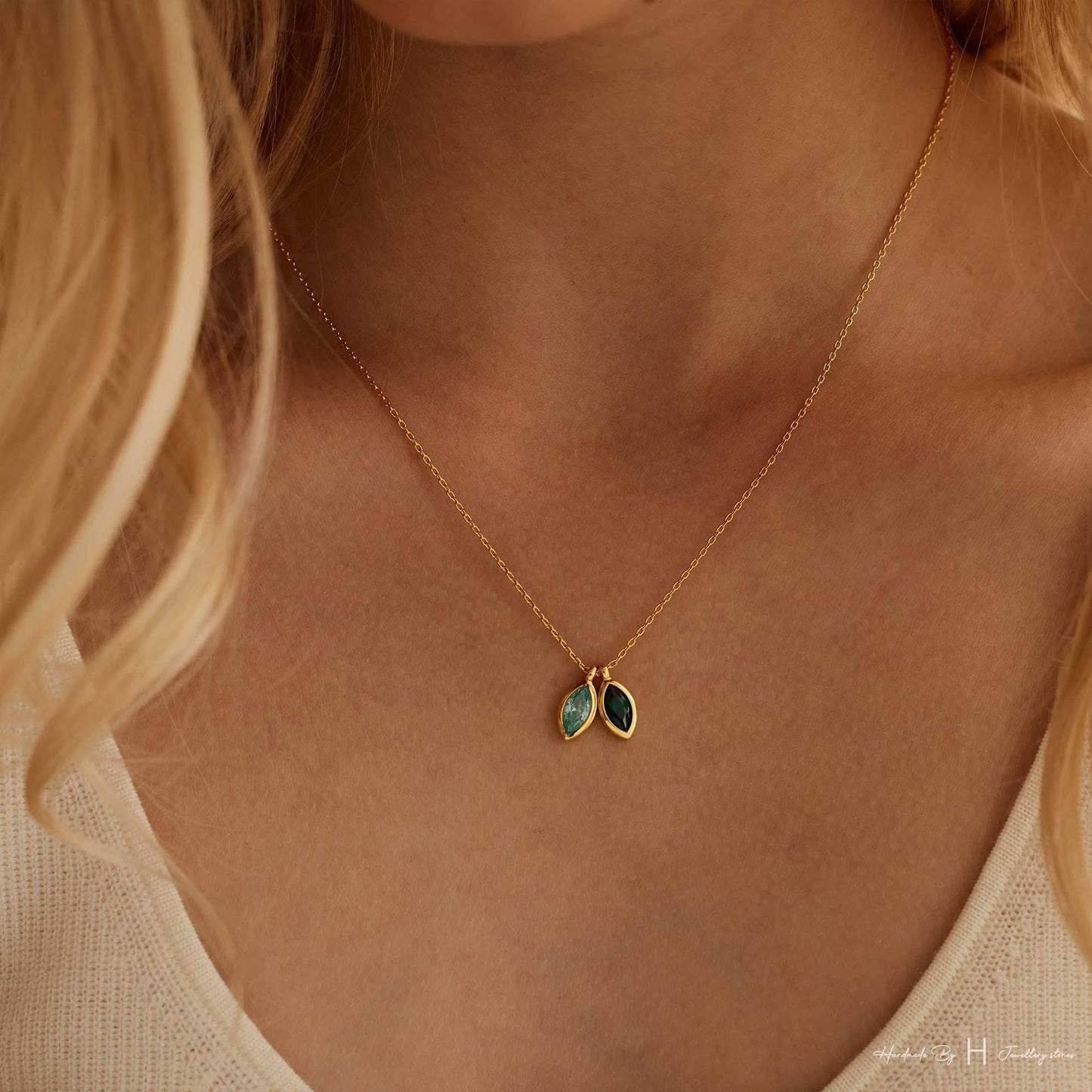 Custom Leaf Birthstone Necklace, Marquise Birthstone Necklace, Anniversary Family Gift, Birthday Gift, Grandma Gift,Mothers Day Gift for Her