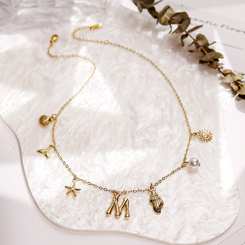 Surfer Girl Initial Necklace Waterproof Boho Gift for Women Non-Tarnish Adjustable Beach Jewelry