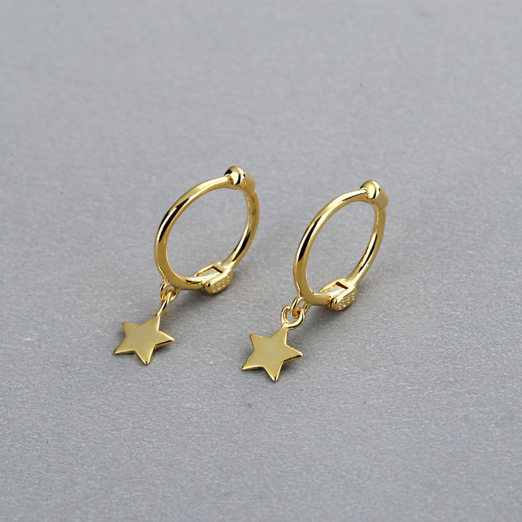 14k Gold Star Hoop Earrings in 925 Sterling Silver - Minimalist Jewelry, Dainty Everyday Dangle Earrings, Gift for Her, Gold Hoops