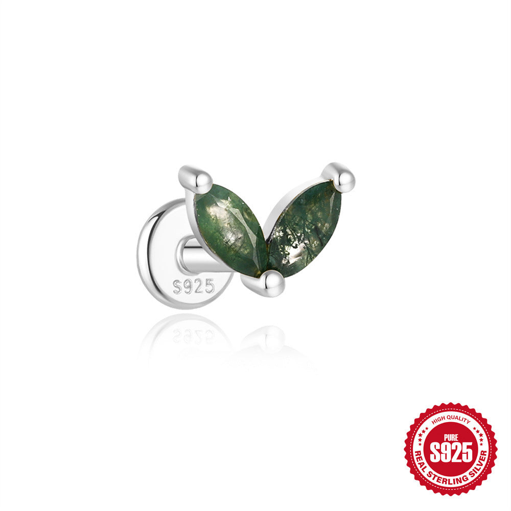 Moss Agate Earrings, Nap Rook Flat Back Helix Conch Tragus Nickel Free Earrings