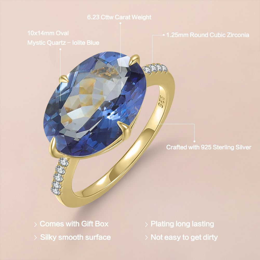 Oval Natural Topaz Amethyst Solitaire Ring 925 Sterling Silver Engagement Wedding Anniversary Gift