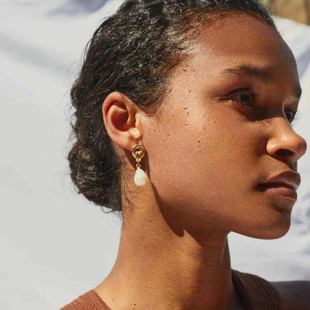 Knot Pearl Drop Earrings Minimalist • Perfect Bride Gift Minimalist Celtic Knot Dangle Stud Earrings