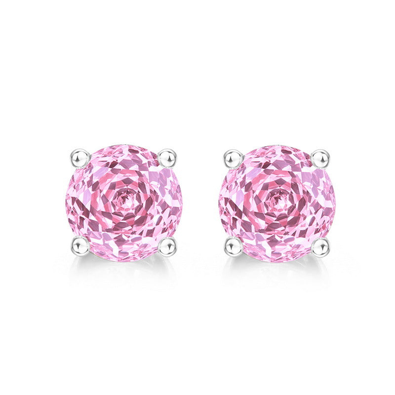 Minimalist Rose Cut Stud Earrings | Pink Cubic Zirconia in 925 Silver