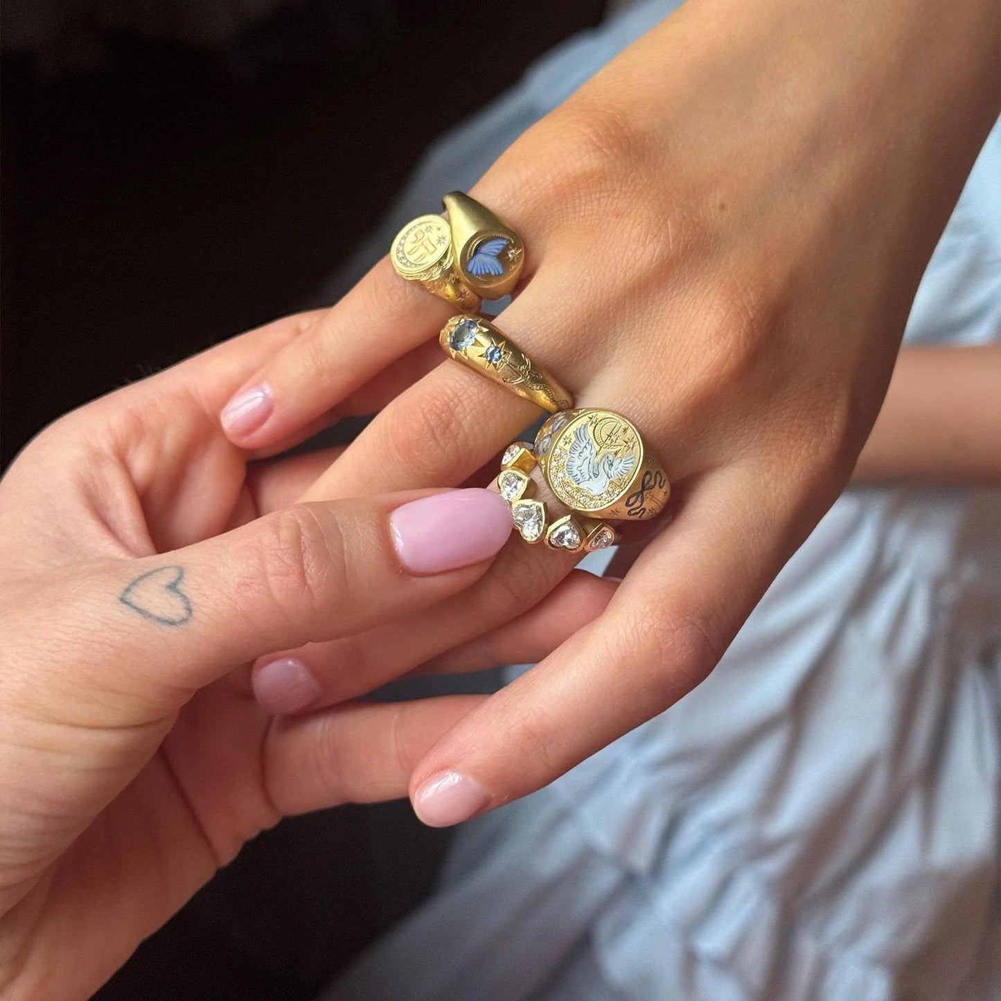 Whimsical Floral Rabbit & Butterfly Statement Ring | Colorful Painted Stainless Steel