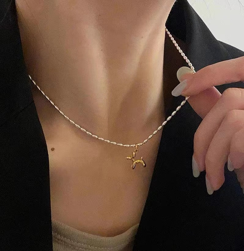 Balloon Dog Necklace, 925 Sterling Silver, Gold Pop Art Jewelry, Minimal Balloon Animal Necklace