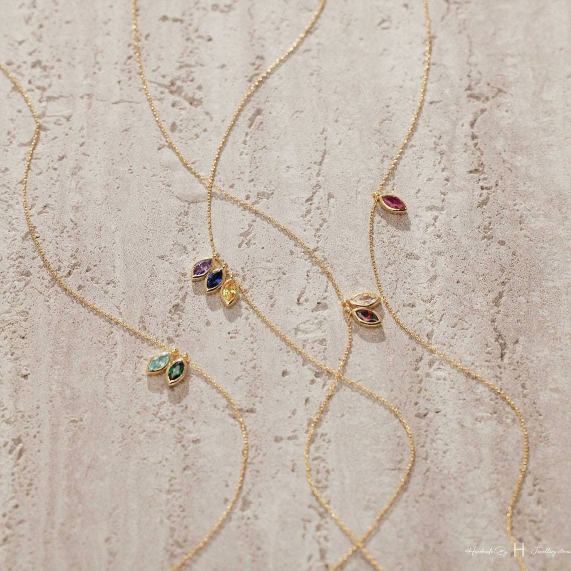 Custom Leaf Birthstone Necklace, Marquise Birthstone Necklace, Anniversary Family Gift, Birthday Gift, Grandma Gift,Mothers Day Gift for Her