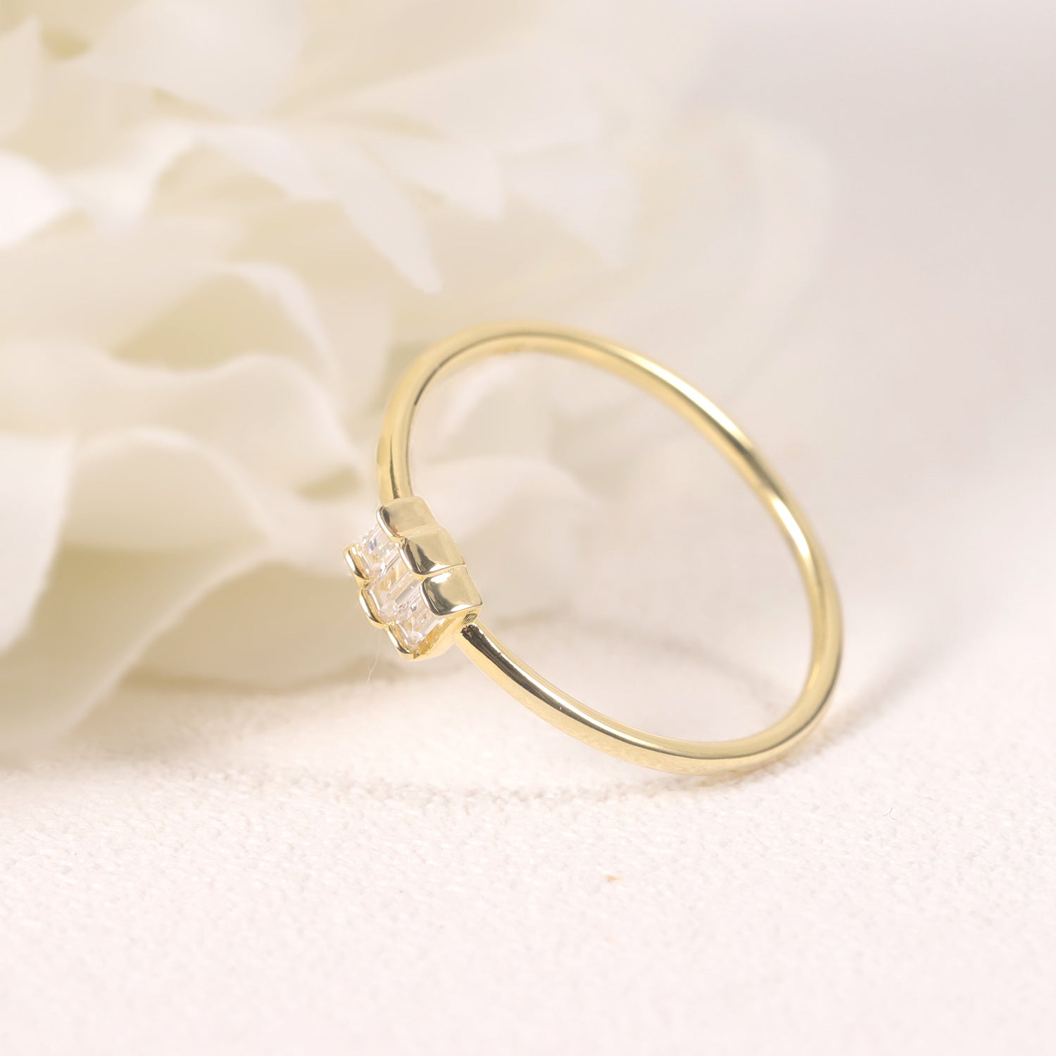 Three Stone Baguette Cut Moissanite Promise Ring Minimalist Engagement Gift for Her