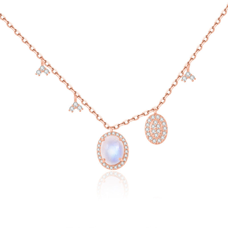 2Ct Natural Moonstone Charm Necklace 925 Sterling Silver Collarbone Chain Plated 18k Rose Gold Gift for her with moonstone pendant.
